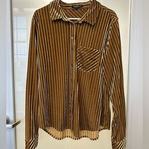 Velvet Heart women's button-up velvet striped blouse in gold and black size XL